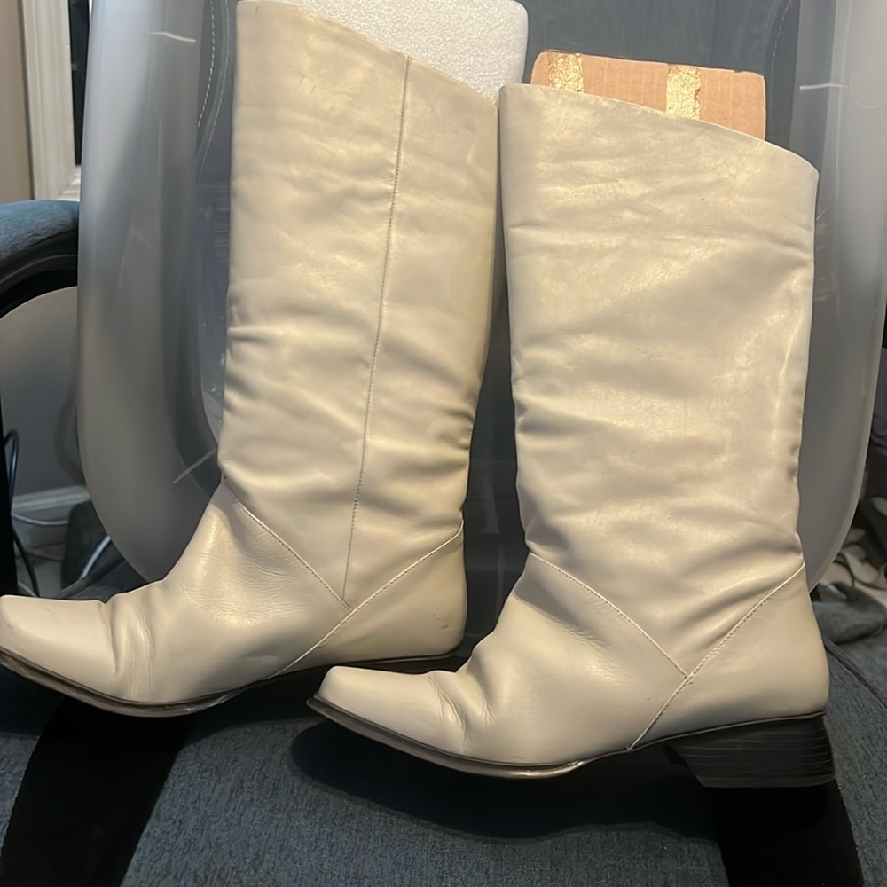 Lord & Taylor white leather calf boots